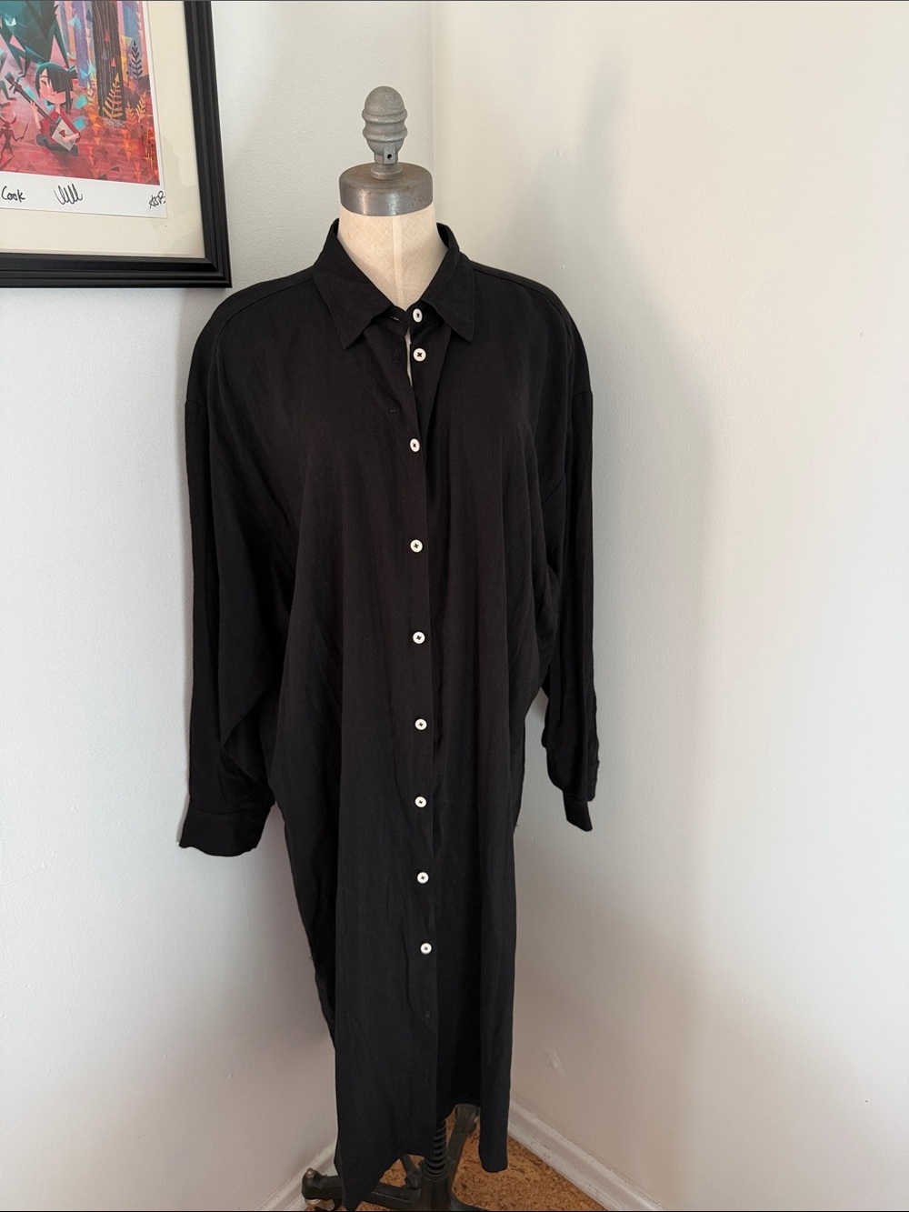 Jesse Kamm Black Long Sleeve Button-Front Maxi Dress